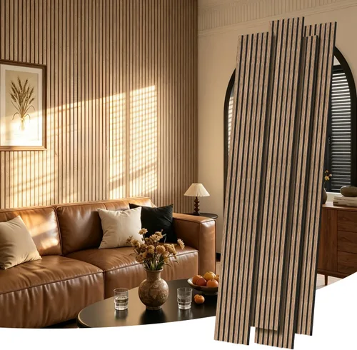 Vista 10 de RITOLLO Paneles de listones de madera para pared, 2 piezas de 94.5 x 11 pulgadas, paneles acústicos para decoración de pared interior, panel