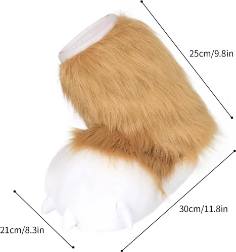 Vista 4 de Pantuflas peludas con patas de oso, gato, lobo, zorro, animales, botas peludas, accesorios de disfraz para adultos, Halloween, cosplay