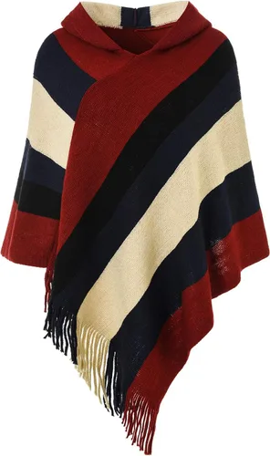 Vista 14 de Ferand Suéter tipo poncho a rayas para mujer, acogedor chal de punto con flecos para otoño e invierno Negro & gris