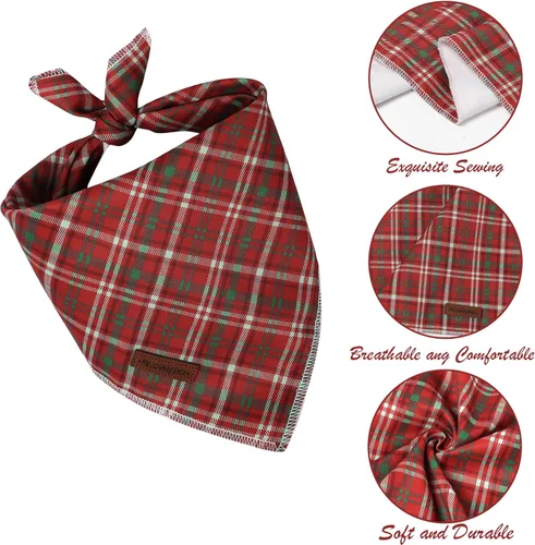 Vista 4 de MR. CHUBBYFACE - Bandana de Navidad para perro, bufanda lavable a cuadros de Navidad para cachorros, bandana ajustable para mascotas para perros