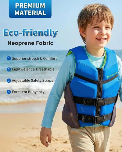 Vista 2 de Owntop Chaleco de natación para niños y jóvenes Chaqueta de natación de neopreno ligera y de secado rápido Kayak, entrenamiento de natación
