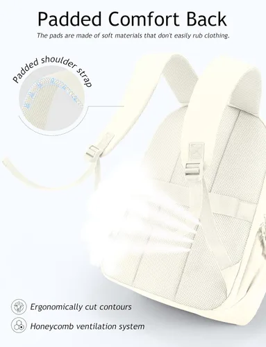 Vista 5 de Mochila de viaje Uselike para mujeres, mochila para portátil de 15.6 pulgadas, mochila universitaria acolchada, mochilas de trabajo bonitas, Beige