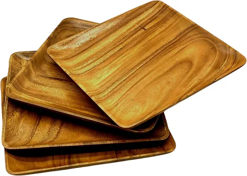 Vista 13 de Platos cuadrados de madera de acacia, 6 pulgadas, postre, aperitivos y pan