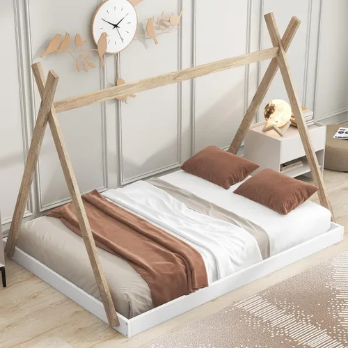 Vista 12 de SOFTSEA Cama de casa con marco de cama de piso doble con estructura triangular Blanco