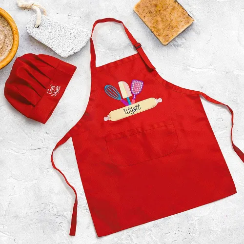 Vista 2 de Nombre personalizado Niños Delantal Chef Sombrero Set Para Niño Niña Cocina Hornear Pintura Artesanía