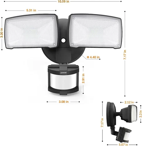 Vista 7 de LEPOWER Luces de seguridad LED cableadas con sensor de movimiento al aire Negro