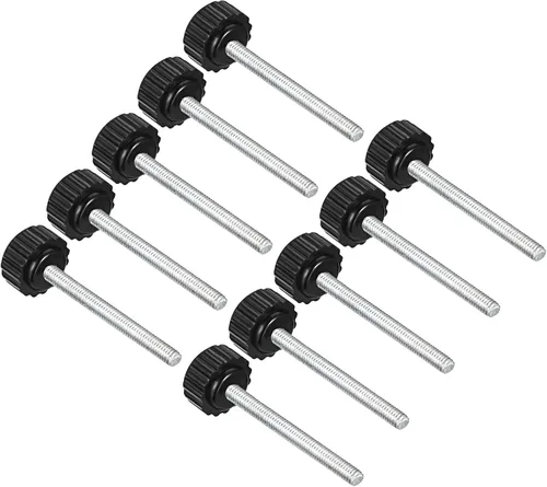 Vista 20 de Perillas de sujeción moleteadas, rosca macho M4 x 0.630 in, cabeza de 0.630 in, pomos de plástico termoestable para tornillo de pulgar negro