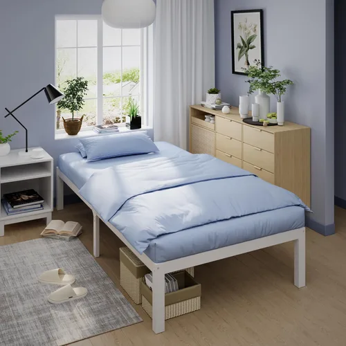 Vista 8 de Base de cama de bambú de tamaño individual con plataforma de madera, estructura sólida y estable con listones antideslizantes, cama alta,