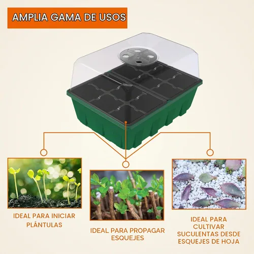 Vista 2 de Gardzen Juego de 10 propagadores de jardín, kits de bandejas de semillas negras con 120 celdas, bandejas de inicio de semillas con cúpula y base