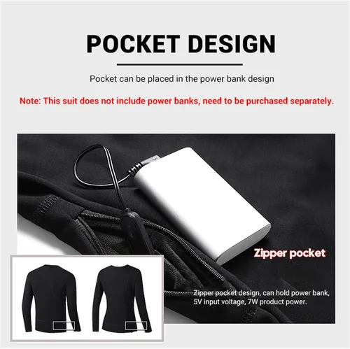 Vista 3 de HWZZ Ropa interior térmica aislada, camisetas eléctricas de manga larga, chaleco térmico USB lavable (batería no incluida), color blanco, Blanco