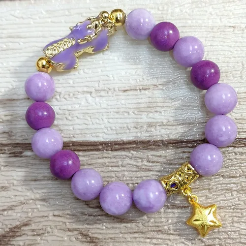 Vista 6 de Heavens Tvcz Pixiu Pulsera para mujeres y hombres amatista natural piedra morada cuentas positivas espirituales Feng Shui dijes tailandeses