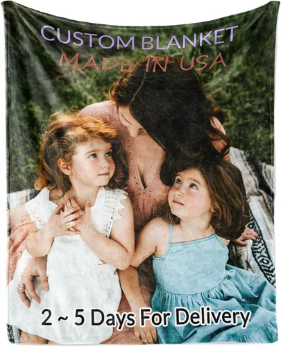 Vista 2 de Manta personalizada con imagen, mantas personalizadas con fotos, regalos personalizables para parejas, cumpleaños, aniversario de boda, 1 foto, 50 x