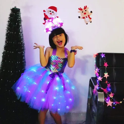 Vista 2 de SHINYOU Disfraz de unicornio para niñas, vestido de tutú con luz LED