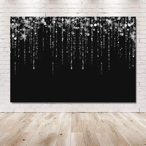 Vista 6 de MEHOFOND Fondo de fotos negro y plateado con purpurina Bokeh gris brillante para adultos, decoraciones de fiesta de feliz cumpleaños, pancartas
