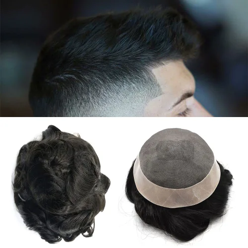 Vista 11 de Toupee - Pieza de cabello humano real para hombre, sistema de pelo tipo tupé para hombres, piezas de pelo fino mono polivinílico para hombre, pieza