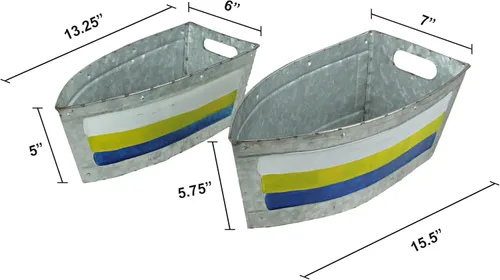 Vista 2 de Zeckos Juego de 2 macetas de metal galvanizado para barcos – Elegantes tinas de flores para interior y exterior – Abalorio marinero – Decoración
