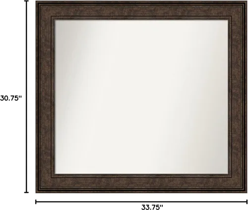 Vista 205 de Amanti Art Espejo de pared personalizado no biselado (25 x 25 pulgadas), marco de bronce acentuado, varios tamaños personalizados, espejo de baño