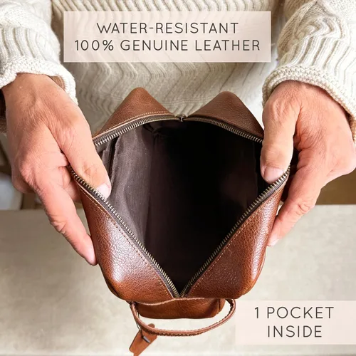 Vista 6 de Danique Jewelry Bolsa de aseo de cuero 100% genuino personalizada para hombres • Bolsa de viaje para artículos de aseo para hombres • Artículos