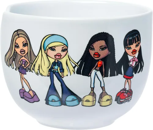Vista 3 de Silver Buffalo Bratz - Tazón de cerámica para ramen con palillos con Cloe, Jade, Yasmin y Sasha, 20 onzas