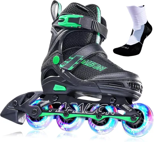 Vista 11 de PAPAISON Patines en línea ajustables para niños y adultos con ruedas completamente iluminadas, patines de ruedas para exteriores para niñas y niños