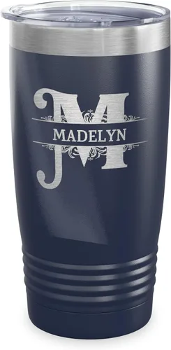 Vista 7 de Vaso con monograma con nombre de letra dividida grabado con láser, taza de viaje inicial con nombre, regalo personalizado para mujeres y hombres