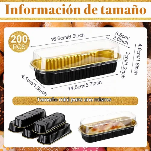 Vista 2 de Qunclay - 200 moldes para pan desechables con tapa, color negro y dorado Negro/Dorado