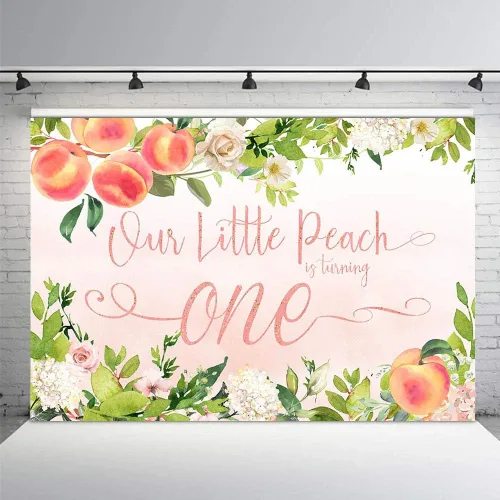 Vista 4 de MEHOFOND Sweet Little Peach Girl - Fondo para fotos de fiesta de cumpleaños, color rosa, floral, vegetación, feliz primer cumpleaños, fondos