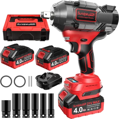 Vista 9 de Llave de Impacto Inalámbrica de 750 pies-libras, pistola de impacto de potencia de 1000 N·m, 1/2 pulgada, 21 V, 2600 RPM, Llave de Impacto eléctrica