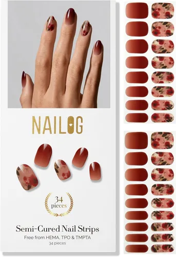 Vista 13 de NAILOG - Tiras de uñas de gel semicuradas 34 piezas Compra 2 y obtén 1 lámpara ultravioleta Calcomanías de esmalte de uñas duraderas con acabado