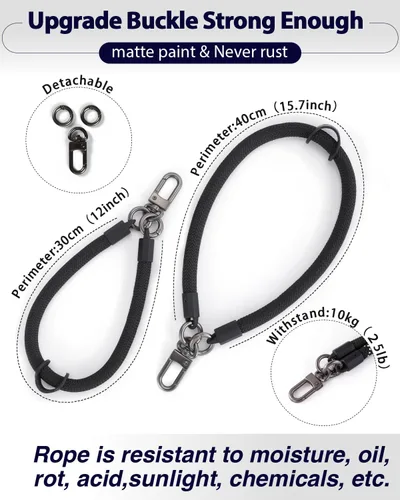 Vista 6 de Correa de Teléfono para Mano y Muñeca, Cordón de Teléfono con Parche ×2, Soporte para Funda de Teléfono Celular, Correa de Muñeca para Llaves, Negro