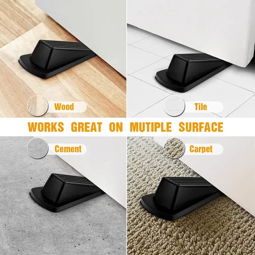 Vista 4 de Crosize Paquete de 3 topes de puerta de goma para piso, cuña de tope de puerta para puerta resistente, color negro