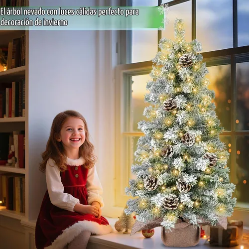 Vista 6 de Timer - 3FT Artificial Mini Christmas Tree, Flocked Tabletop Christmas Tree 50 luces LED blancas cálidas que funcionan con pilas, 108 ramas flocadas