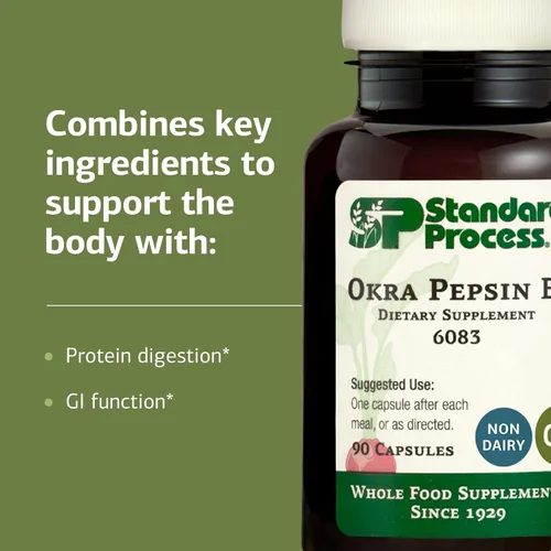 Vista 4 de Standard Process Okra Pepsina E3, GI & Protein Digestión Ayuda, 90 Cápsulas