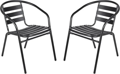 Vista 6 de Juego de 2 sillas apilables de aluminio de metal para restaurante para interiores y exteriores, ligeras, para comedor, patio, tienda