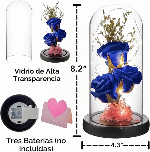 Vista 3 de Regalo de Flor Preservada, Rosa Iluminada en Cúpula de Cristal, Regalos de Flores de Rosa Eterna para Siempre para Ella, Abuela, Día de la Madre