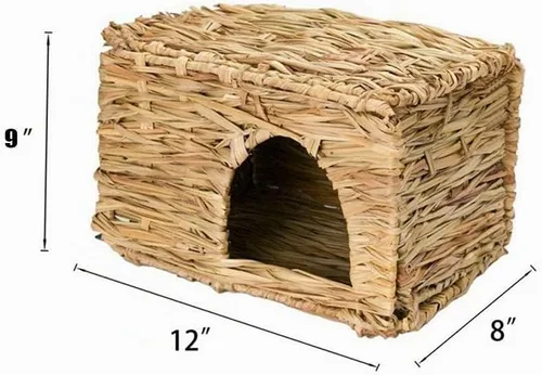 Vista 7 de Tfwadmx Rabbit Grass House - Cama de heno tejida a mano natural de hierba marina, juguete de cabaña escondida para conejito, hámster, conejillo