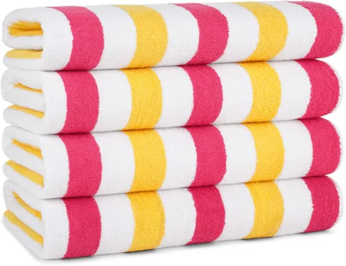 Vista 15 de Arkwright Cabo Cabana Stripe - Paquete de 4 toallas de algodón de rizo de algodón grandes y suaves de secado rápido para piscina, natación