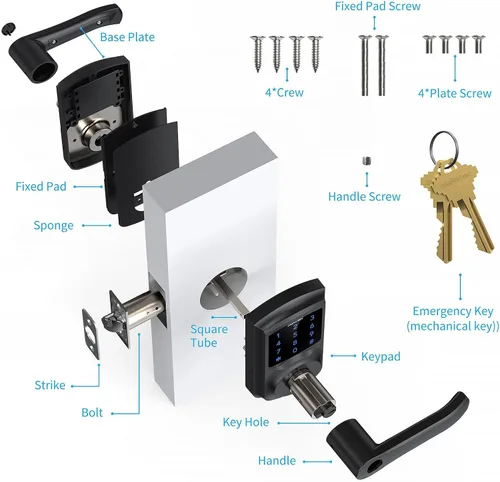 Vista 9 de Signstek Cerradura de puerta de entrada sin llave con asa, perilla de puerta de teclado digital, cerradura electrónica inteligente con código
