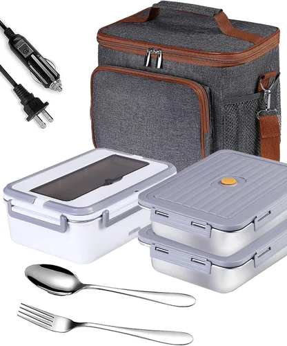 Vista 8 de Fiambrera Eléctrica Calentadora de Alimentos para Hombres Adultos, 3 en 1 Fiambreras con Calefacción para Coche Camión Trabajo Viaje con Bolsa
