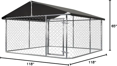 Vista 8 de Caseta para Perros al Aire Libre, Jaula Resistente para Perros, Casa para Mascotas con Malla, Jaula Grande para Perros, Valla de Acero con Cerradura