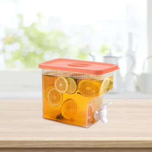 Vista 3 de Dispensador de bebidas de plástico de 1 galón con espita para bebidas frías para refrigerador, té helado, limonada, fiesta, bar, uso