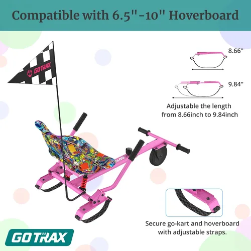 Vista 4 de Accesorio de kart Hoverfly Gotrax para aeropatines de 6.5"-10" - Marco ajustable y control de manillar Kart Seat Accessory, Multi-Fit, Adjustable