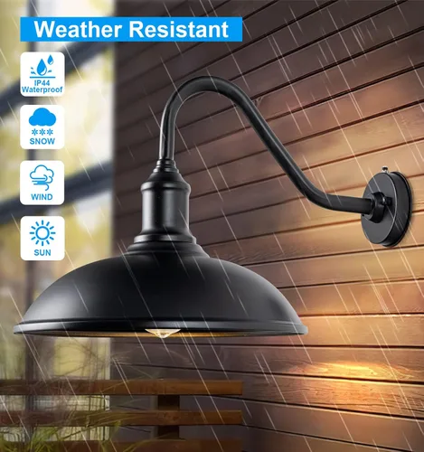 Vista 3 de Luz de granero grande de 15 pulgadas, con cuello de cisne al aire libre, impermeable, para montaje en pared, ideal para granja, almacén, escaparate