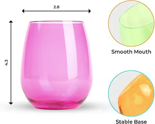 Vista 8 de pop design Copas de vino irrompibles de alta calidad, sin tallo, juego de 6 copas de vino de plástico acrílico reutilizables sin BPA inastillables
