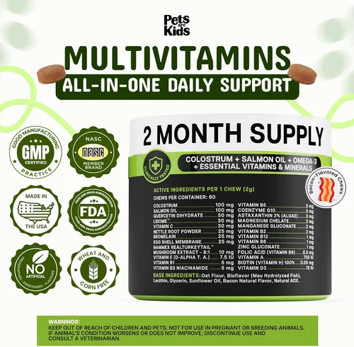 Vista 9 de Pets are Kids - Multivitamínico para perros 25 en 1 para intestino, movilidad, inmunidad, 60 masticables