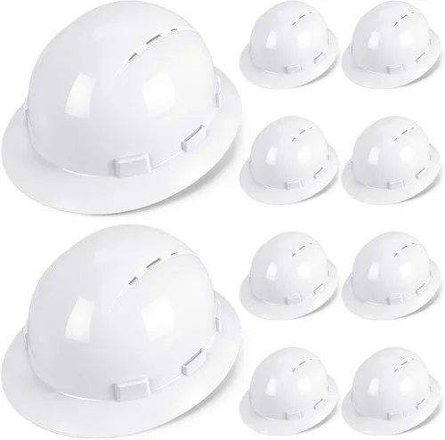 Vista 8 de 10 Pack Casco de ala completa, Casco de construcción blanco, Casco de seguridad HDPE con suspensión de trinquete ajustable de 6 puntos para hombres