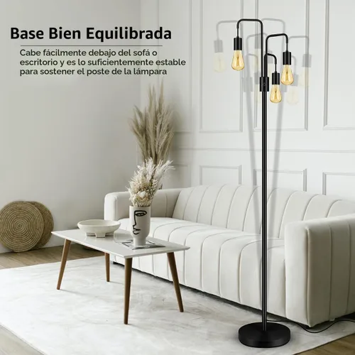 Vista 4 de BoostArea Lámpara de pie industrial para sala de estar, lámpara de pie moderna con 3 luces, bombillas no incluidas, lámpara de pie de diseño simple