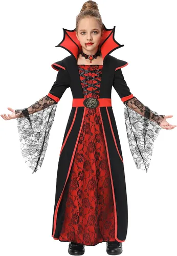 Vista 5 de Disfraz de vampiro de Halloween para niñas, disfraz real, vestido de reina medieval noble de Halloween
