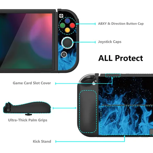 Vista 5 de PlayVital ZealProtect - Funda protectora suave para Nintendo Switch OLED, protector flexible Joycon Grip Cover para Nintendo Switch OLED con tapas