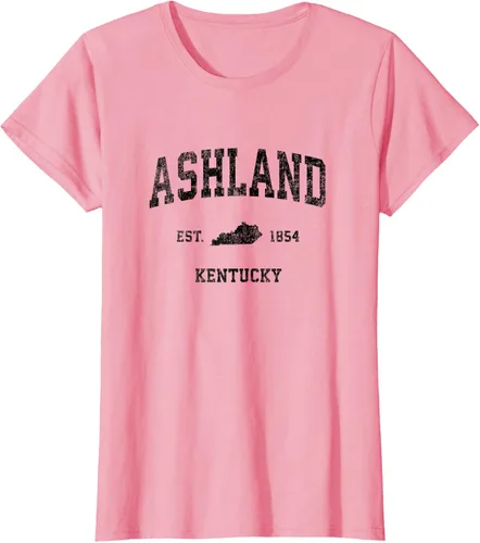 Vista 16 de Ashland Kentucky KY Vintage Sports Design Camiseta de impresión negra Asfalto